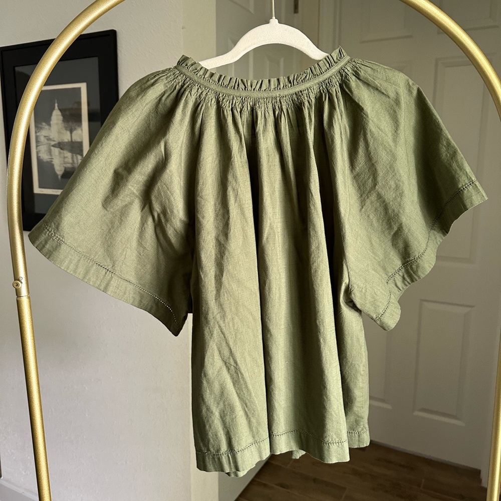Lilla P Green Cotton Button Up Blouse - Picture 9 of 9
